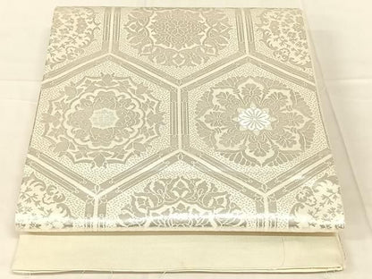 平和屋着物◎西陣　全通柄袋帯　亀甲花文　銀糸　正絹　逸品　AABN5432dk