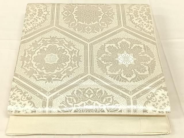 平和屋着物◎西陣　全通柄袋帯　亀甲花文　銀糸　正絹　逸品　AABN5432dk