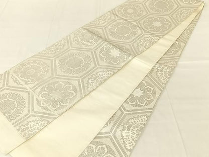 平和屋着物◎西陣　全通柄袋帯　亀甲花文　銀糸　正絹　逸品　AABN5432dk