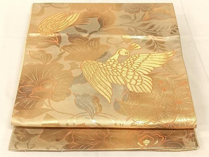 平和屋着物◎六通柄袋帯　花鳥文　金銀糸　引箔　正絹　逸品　AABN5435dk