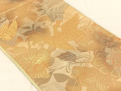 平和屋着物◎六通柄袋帯　花鳥文　金銀糸　引箔　正絹　逸品　AABN5435dk