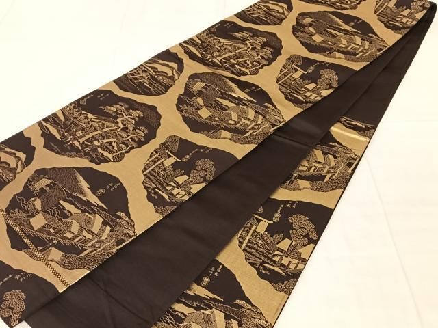 平和屋着物◎六通柄袋帯　東海道五拾三次　金糸　正絹　逸品　AABN5437dk