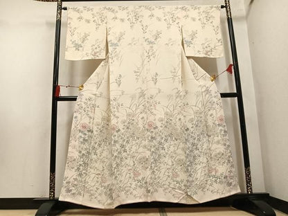 平和屋着物●訪問着　草花文　金彩　鬼しぼ縮緬　正絹　逸品　未使用　AABN5727ph