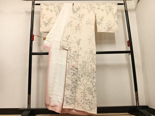 平和屋着物●訪問着　草花文　金彩　鬼しぼ縮緬　正絹　逸品　未使用　AABN5727ph