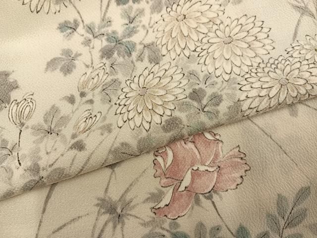 平和屋着物●訪問着　草花文　金彩　鬼しぼ縮緬　正絹　逸品　未使用　AABN5727ph