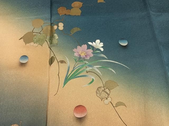 平和屋着物●訪問着　草花文　暈し染め　金彩　正絹　逸品　AABN5744ph