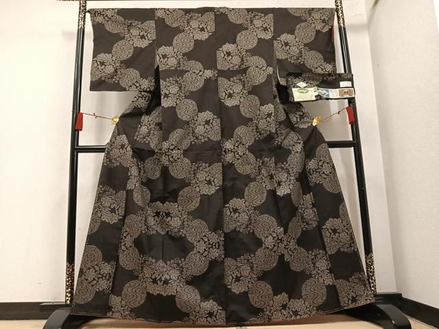 平和屋着物●本場大島紬　古代染色純泥染　7マルキ　草花丸文　浦田細工場謹製　証紙付き　正絹　逸品　未使用　AABN5745ph