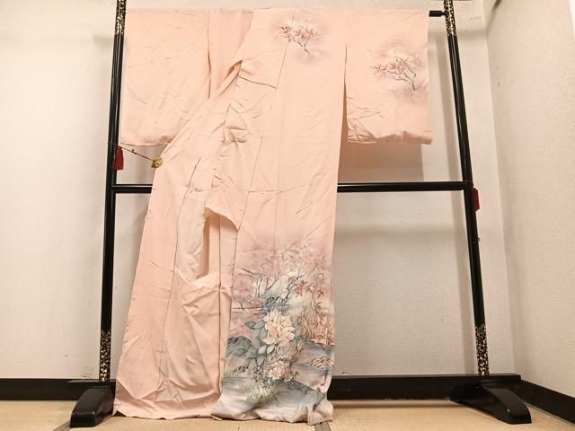 平和屋着物●訪問着　作家物　草花文　暈し染め　浜ちりめん　仮絵羽　正絹　逸品　未使用　AABN5749ph