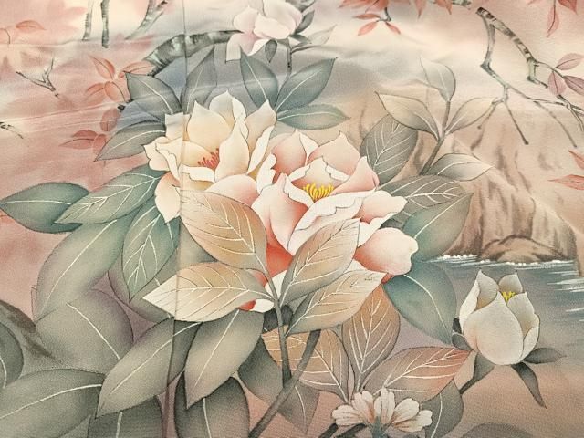 平和屋着物●訪問着　作家物　草花文　暈し染め　浜ちりめん　仮絵羽　正絹　逸品　未使用　AABN5749ph