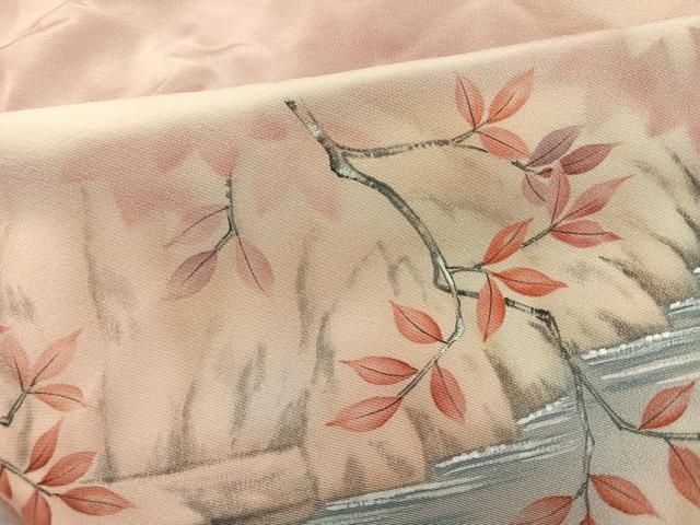 平和屋着物●訪問着　作家物　草花文　暈し染め　浜ちりめん　仮絵羽　正絹　逸品　未使用　AABN5749ph