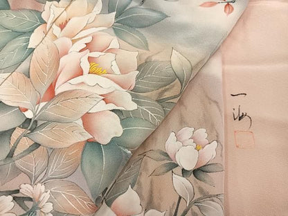 平和屋着物●訪問着　作家物　草花文　暈し染め　浜ちりめん　仮絵羽　正絹　逸品　未使用　AABN5749ph