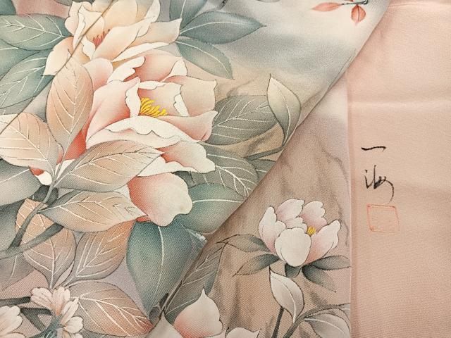 平和屋着物●訪問着　作家物　草花文　暈し染め　浜ちりめん　仮絵羽　正絹　逸品　未使用　AABN5749ph