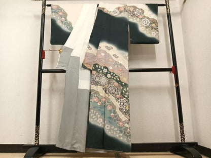 平和屋着物●訪問着　駒刺繍　吉祥花唐草文　暈し染め　金彩　正絹　逸品　AABN5752ph