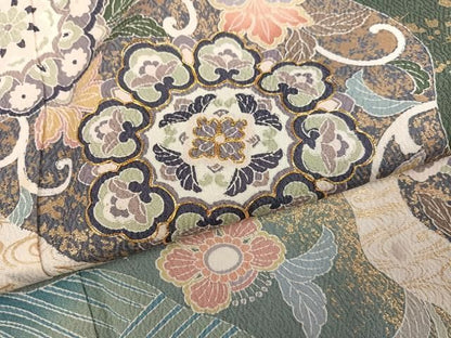 平和屋着物●訪問着　駒刺繍　吉祥花唐草文　暈し染め　金彩　正絹　逸品　AABN5752ph