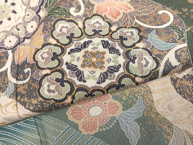 平和屋着物●訪問着　駒刺繍　吉祥花唐草文　暈し染め　金彩　正絹　逸品　AABN5752ph