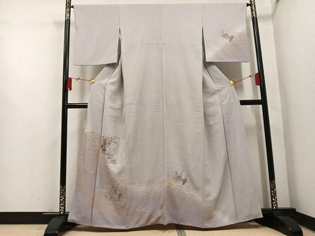 平和屋着物●中国三大刺繍　汕頭刺繍　スワトウ刺繍　訪問着　草花文　暈し染め　金彩　やまと誂製　正絹　逸品　AABN5760ph