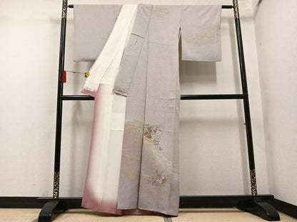 平和屋着物●中国三大刺繍　汕頭刺繍　スワトウ刺繍　訪問着　草花文　暈し染め　金彩　やまと誂製　正絹　逸品　AABN5760ph