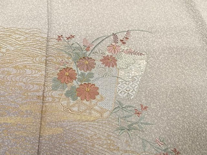 平和屋着物●中国三大刺繍　汕頭刺繍　スワトウ刺繍　訪問着　草花文　暈し染め　金彩　やまと誂製　正絹　逸品　AABN5760ph