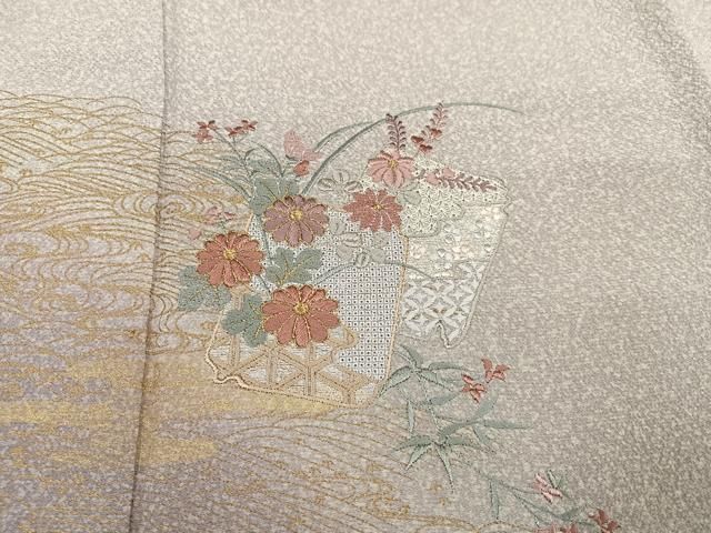 平和屋着物●中国三大刺繍　汕頭刺繍　スワトウ刺繍　訪問着　草花文　暈し染め　金彩　やまと誂製　正絹　逸品　AABN5760ph