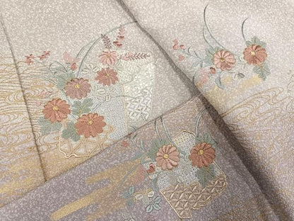 平和屋着物●中国三大刺繍　汕頭刺繍　スワトウ刺繍　訪問着　草花文　暈し染め　金彩　やまと誂製　正絹　逸品　AABN5760ph