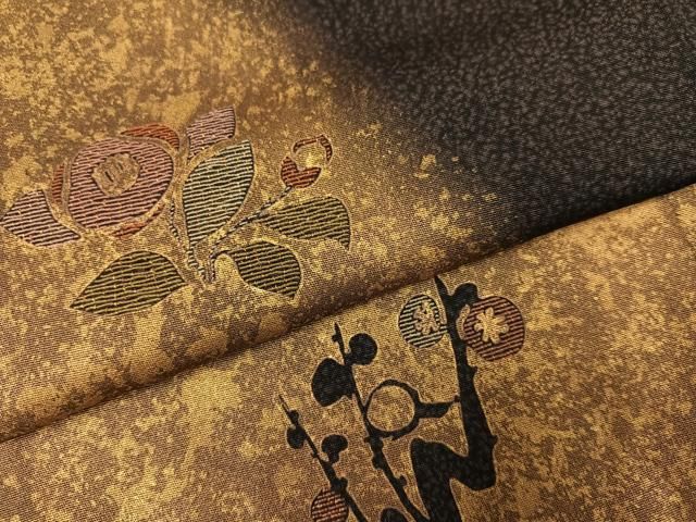 平和屋着物●訪問着　刺繍　天目染　草花文　暈し染め　金彩　正絹　逸品　AABN5761ph