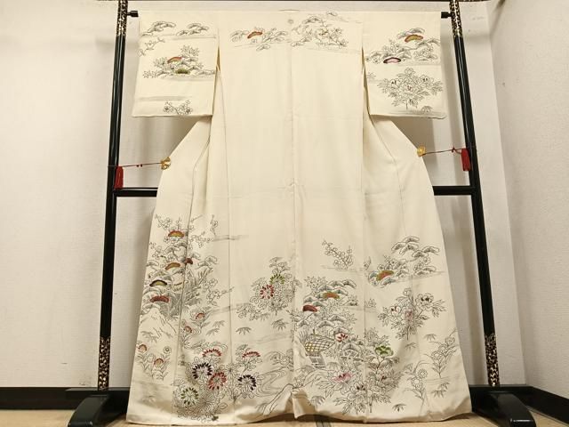 平和屋着物●訪問着　刺繍　草花文　金糸　正絹　逸品　AABN5766ph