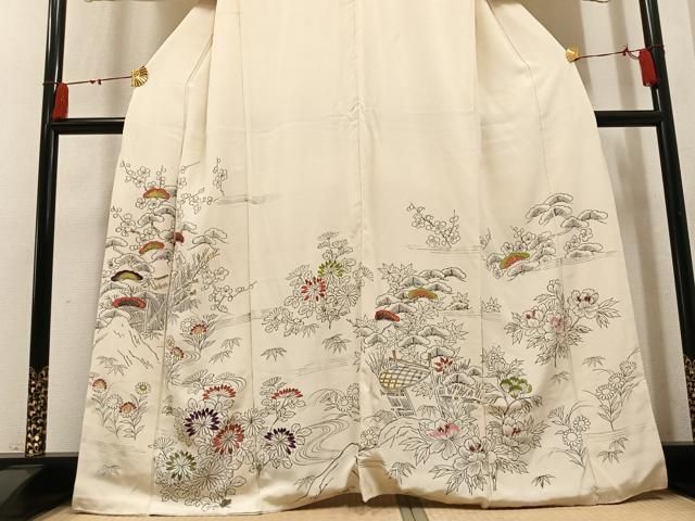 平和屋着物●訪問着　刺繍　草花文　金糸　正絹　逸品　AABN5766ph