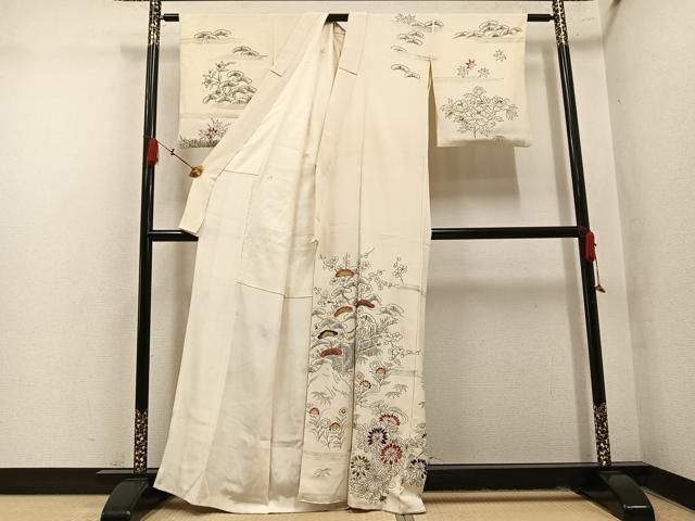 平和屋着物●訪問着　刺繍　草花文　金糸　正絹　逸品　AABN5766ph