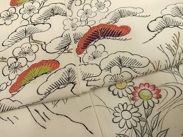 平和屋着物●訪問着　刺繍　草花文　金糸　正絹　逸品　AABN5766ph