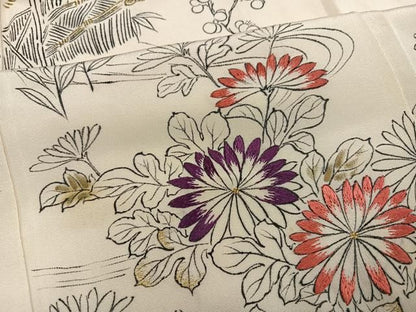 平和屋着物●訪問着　刺繍　草花文　金糸　正絹　逸品　AABN5766ph