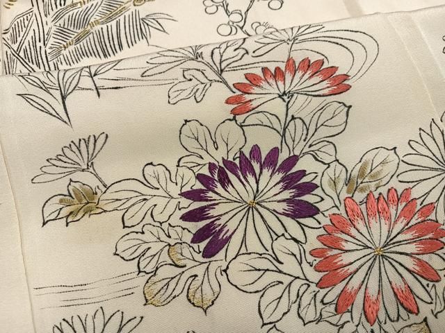 平和屋着物●訪問着　刺繍　草花文　金糸　正絹　逸品　AABN5766ph