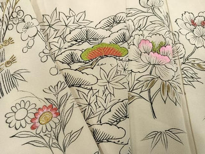 平和屋着物●訪問着　刺繍　草花文　金糸　正絹　逸品　AABN5766ph