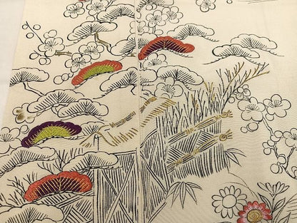 平和屋着物●訪問着　刺繍　草花文　金糸　正絹　逸品　AABN5766ph