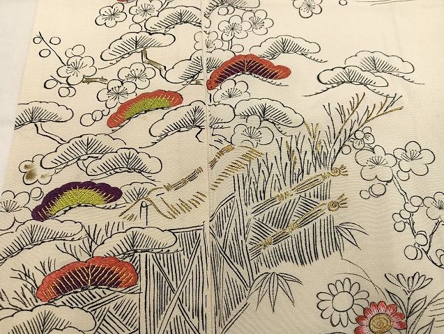 平和屋着物●訪問着　刺繍　草花文　金糸　正絹　逸品　AABN5766ph