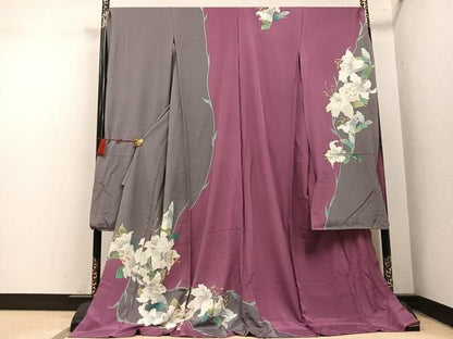 平和屋着物●豪華振袖　作家物　百合　ユリ　丹後ちりめん　仮絵羽　逸品　未使用　AABN5767ph