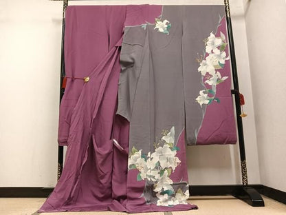 平和屋着物●豪華振袖　作家物　百合　ユリ　丹後ちりめん　仮絵羽　逸品　未使用　AABN5767ph