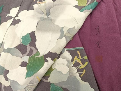 平和屋着物●豪華振袖　作家物　百合　ユリ　丹後ちりめん　仮絵羽　逸品　未使用　AABN5767ph