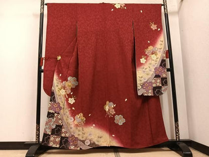 平和屋着物●豪華振袖　舞花文　暈し染め　金彩　正絹　逸品　AABN5770ph