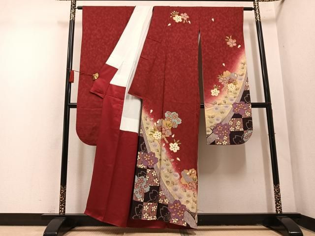平和屋着物●豪華振袖　舞花文　暈し染め　金彩　正絹　逸品　AABN5770ph
