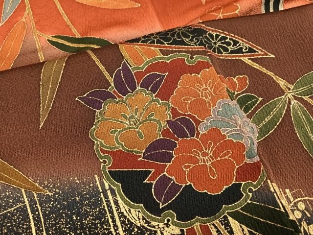 平和屋着物●豪華振袖　雪輪花蝶文　暈し染め　金彩　正絹　逸品　AABN5775ph