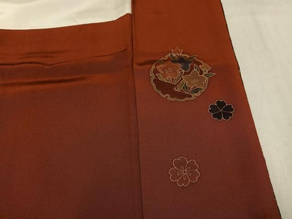 平和屋着物●豪華振袖　雪輪花蝶文　暈し染め　金彩　正絹　逸品　AABN5775ph