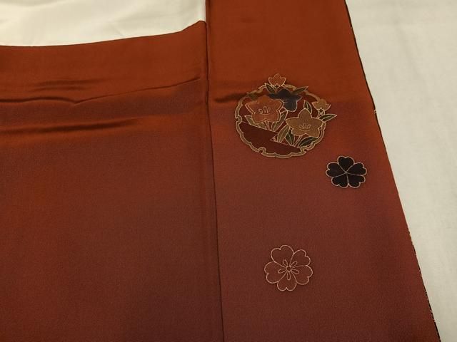 平和屋着物●豪華振袖　雪輪花蝶文　暈し染め　金彩　正絹　逸品　AABN5775ph