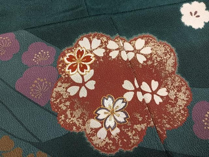 平和屋着物●豪華振袖　駒刺繍　梅　桜　金彩　鬼しぼ縮緬　正絹　逸品　AABN5777ph