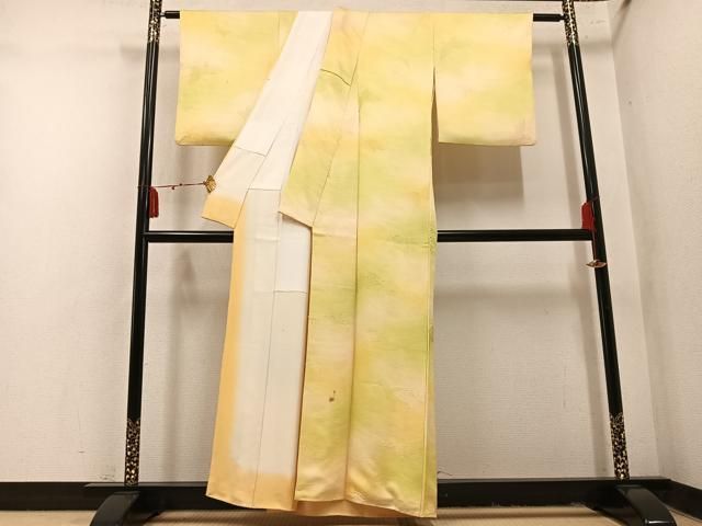平和屋着物●上質な小紋　立波舞蝶地紋　暈し染め　正絹　逸品　AABN5779ph