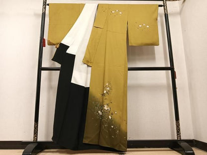平和屋着物●訪問着　刺繍　草花文　暈し染め　金彩　正絹　逸品　AABN5783ph