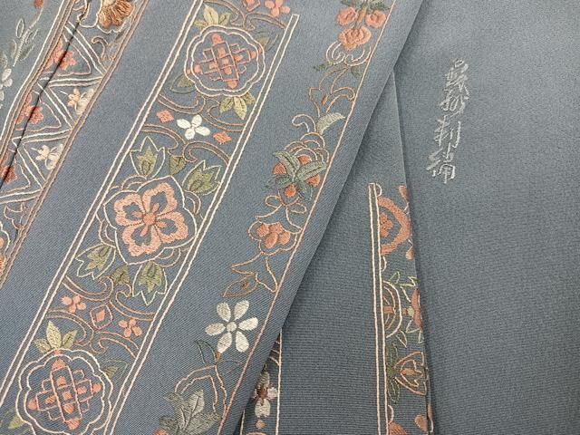 平和屋着物●中国三大刺繍　汕頭刺繍　スワトウ刺繍　総刺繍　訪問着　草花文　ロング丈　正絹　逸品　AABN5787ph