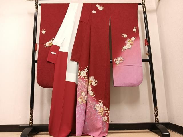平和屋着物●豪華振袖　刺繍　舞花文　暈し染め　金彩　正絹　逸品　AABN5794ph
