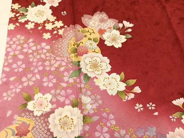 平和屋着物●豪華振袖　刺繍　舞花文　暈し染め　金彩　正絹　逸品　AABN5794ph