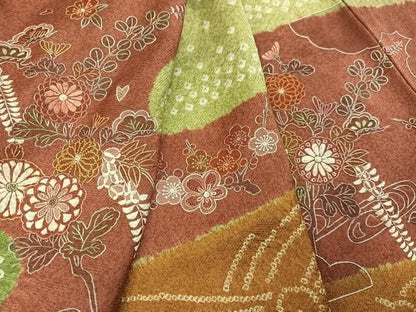 平和屋着物●中国三大刺繍　スワトウ刺繍　汕頭刺繍　訪問着　絞り　流水草花文　正絹　逸品　AABN5797ph