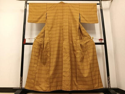 平和屋着物●本場黄八丈　綾織　紬　格子　正絹　逸品　AABN5801ph